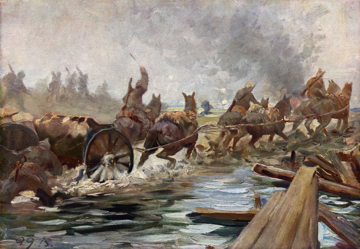 Z východní fronty, přeprava munice (barevná litografie) od German School