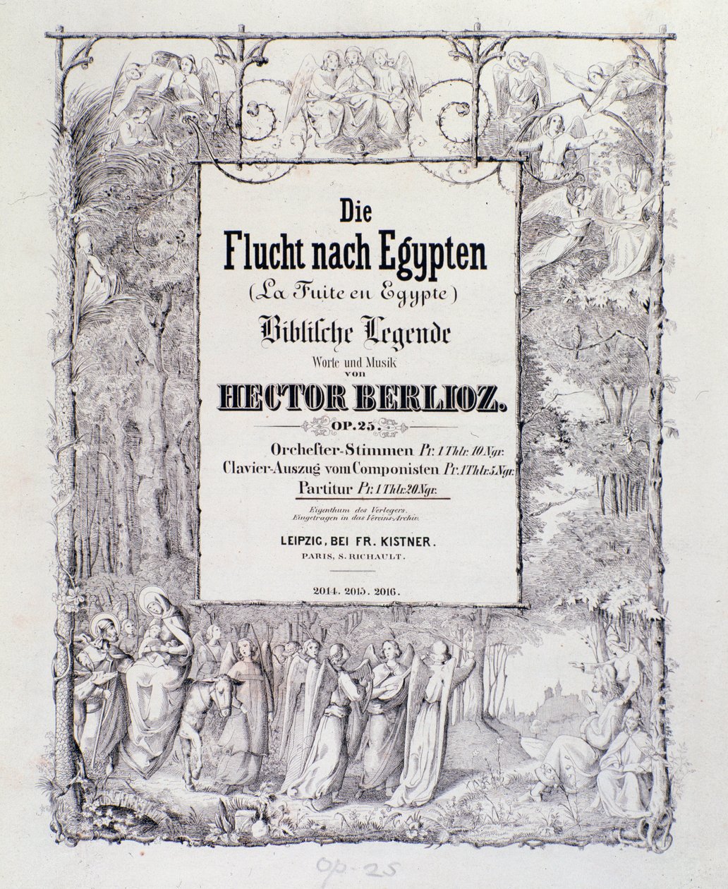 Předehra francouzského romantického skladatele Hectora Berlioze Frontispis partitury německého vydání „Úlet do Egypta, opus 25“ od German School