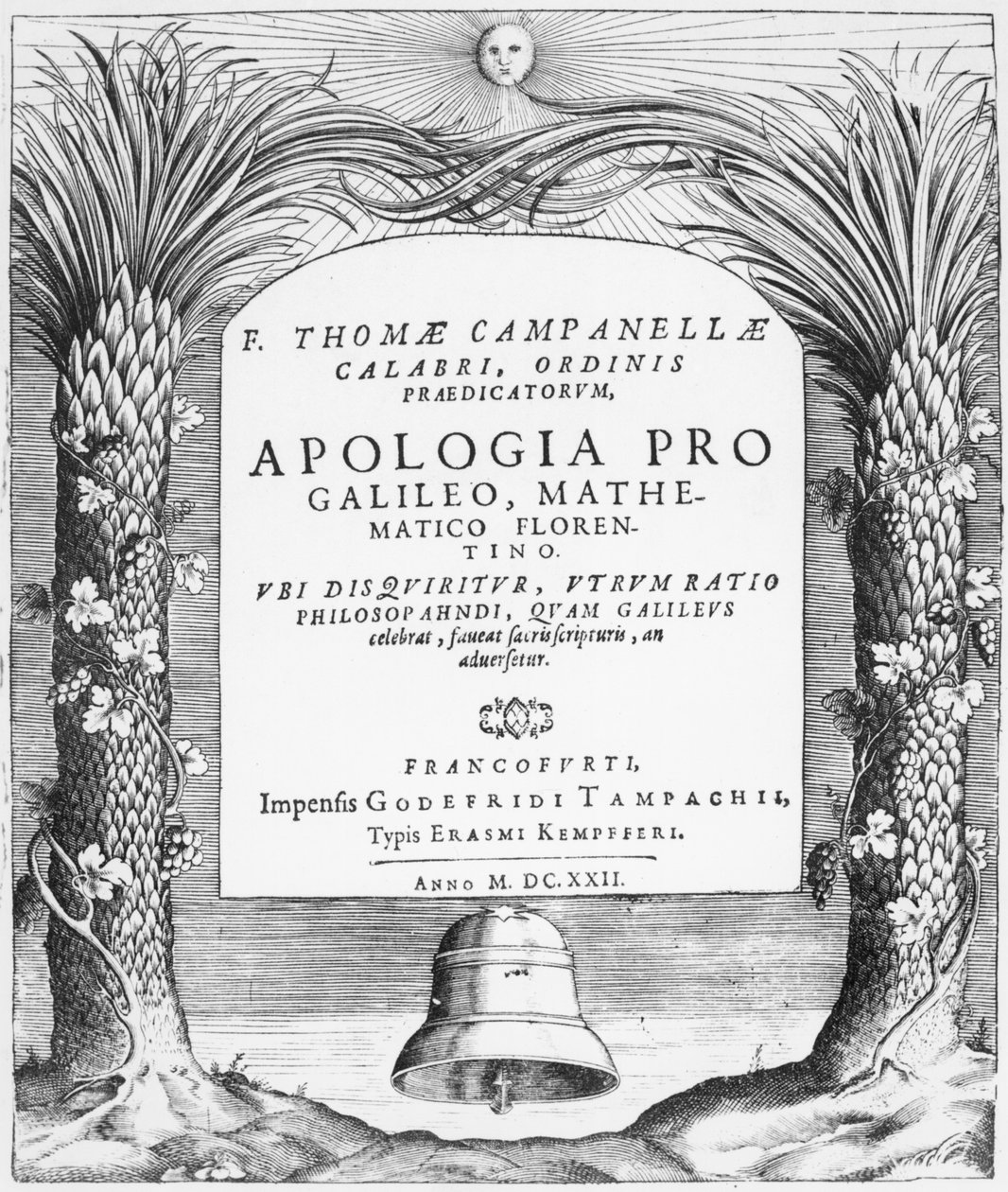Frontispis k Apologia pro Galileo, Mathematico Florentino od Tommaso Campanella, vydáno ve Frankfurtu, 1622 od German School