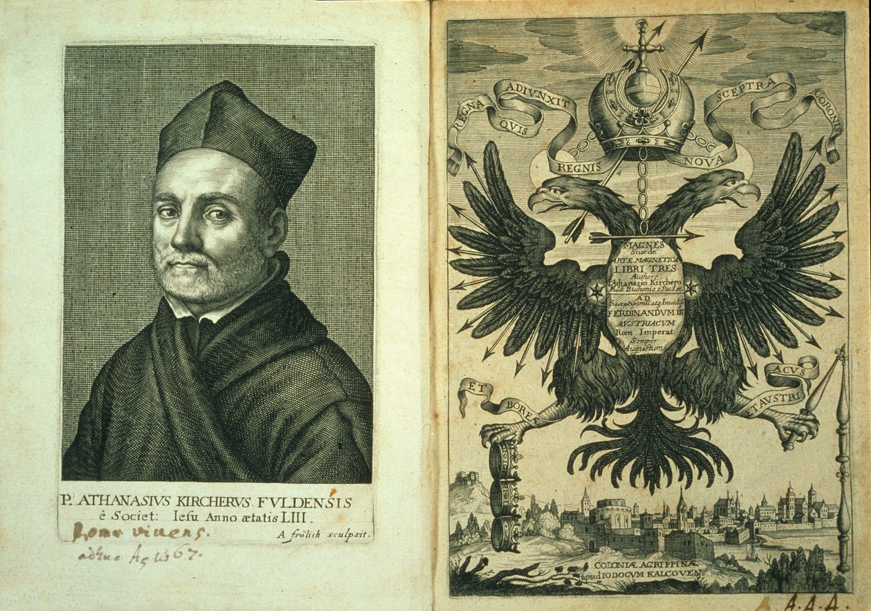 Frontispis k Magnesovi aneb magnetické umění tripartitního díla od Athanasius Kircher, 1643 od German School