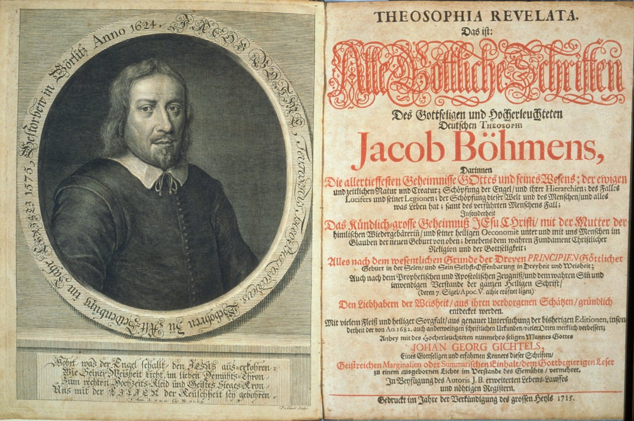 Frontispis k Theosophii Revelata od Jacoba Boehme, 1715 (tisk a rytina) od German School