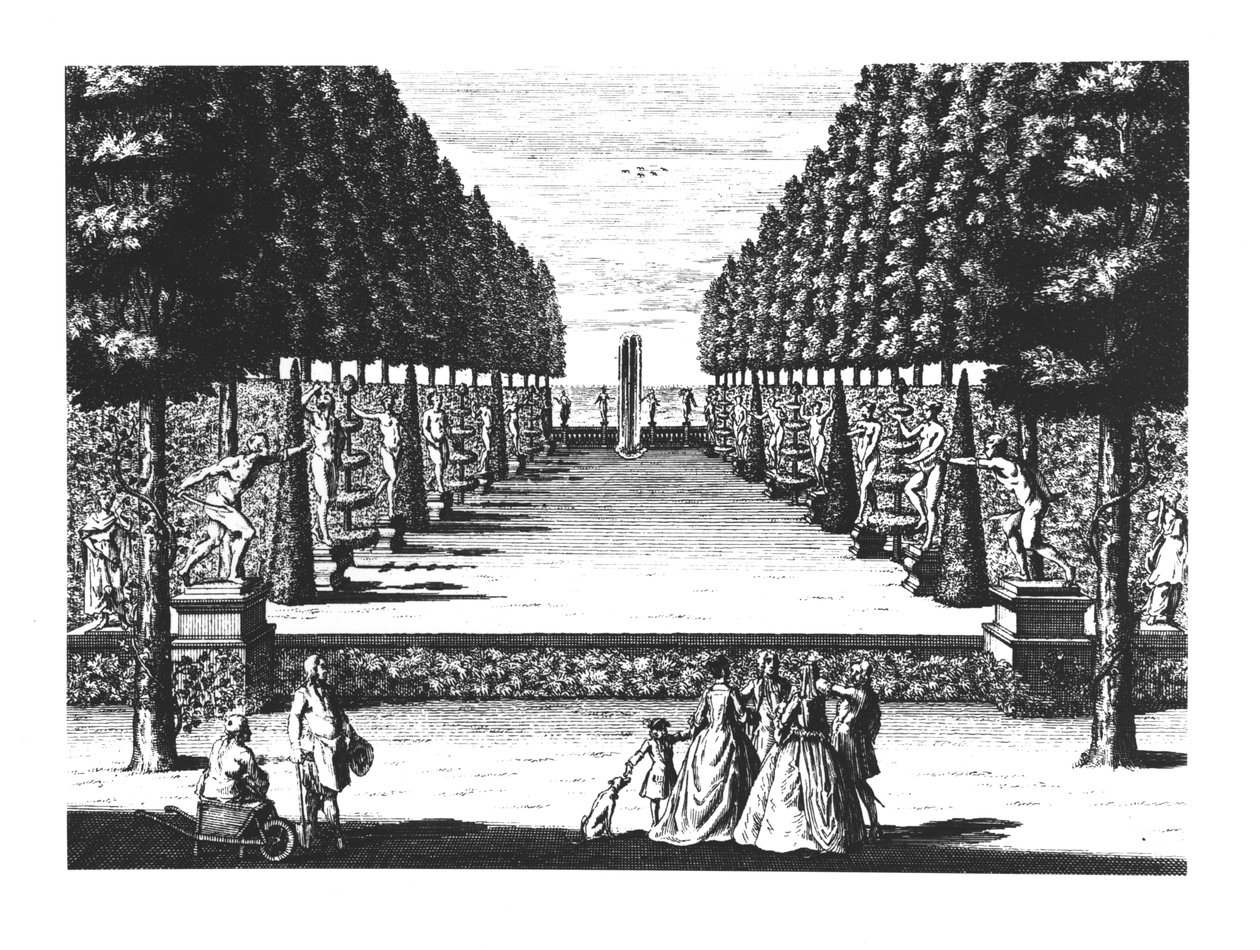 Zahradní divadlo v Herrenhausenu, vyryté Joostem Van Sassem (1716-36) od German School