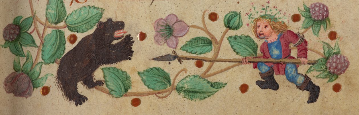 Garlanded Hunter na nohou kopí medvěda, c. 1475-1485 od German School