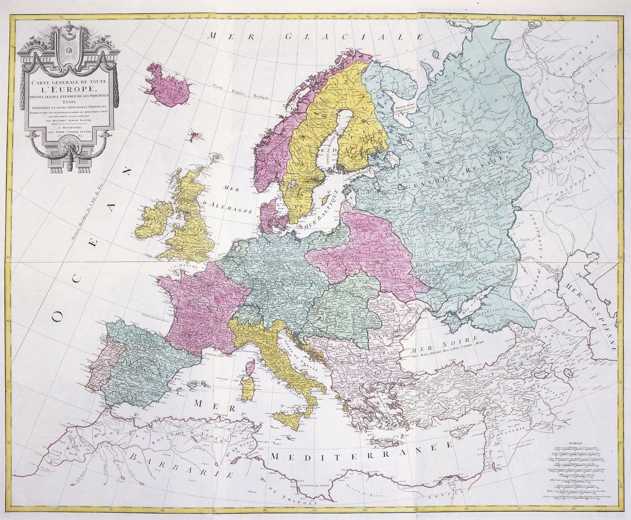 Obecná mapa celé Evropy, rozdělená na její hlavní země, 1782 od German School