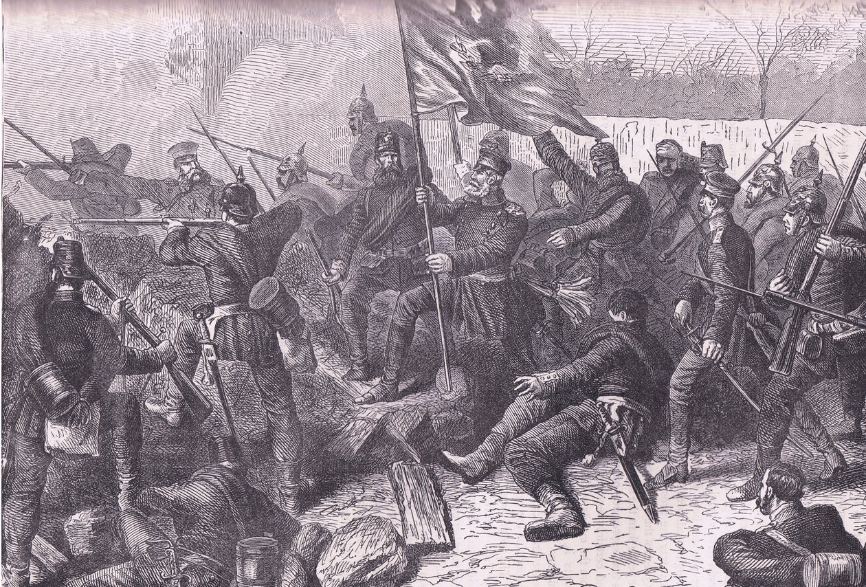Generál von Budretzky, který vedl útok na Le Bourget, Cassells History of the War between France and Germany vydané nakladatelstvím Cassell and Company Limited, kolem roku 1890 (litho) od German School
