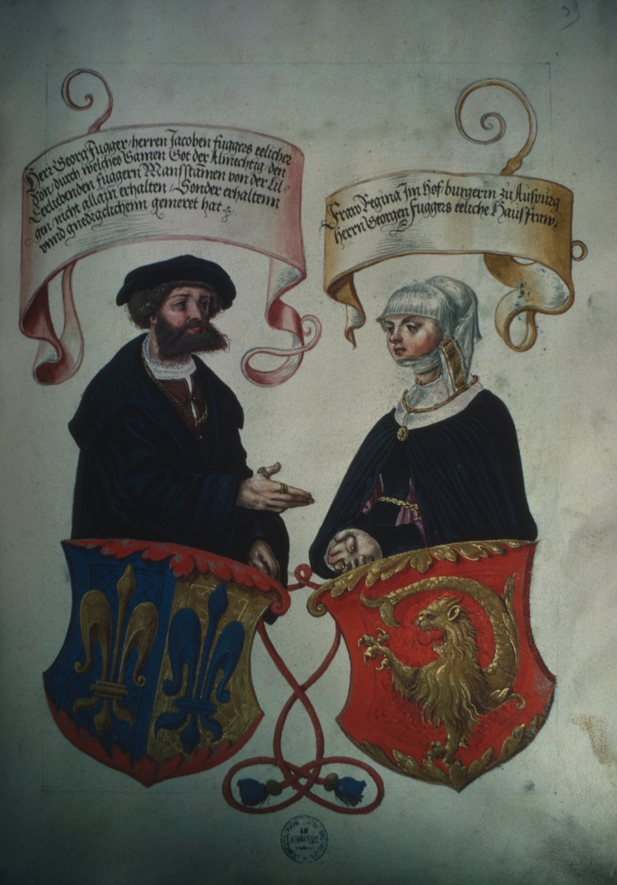 Georg Fugger a jeho žena Regina Imhoffová, z Tajné knihy cti rodiny Fuggerů od German School