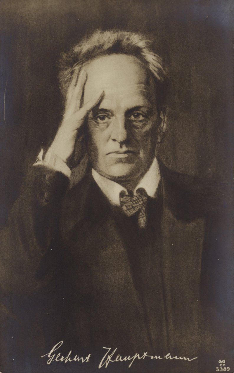 Gerhard Hauptmann (1862-1946), německý dramatik a spisovatel (litografie) od German School
