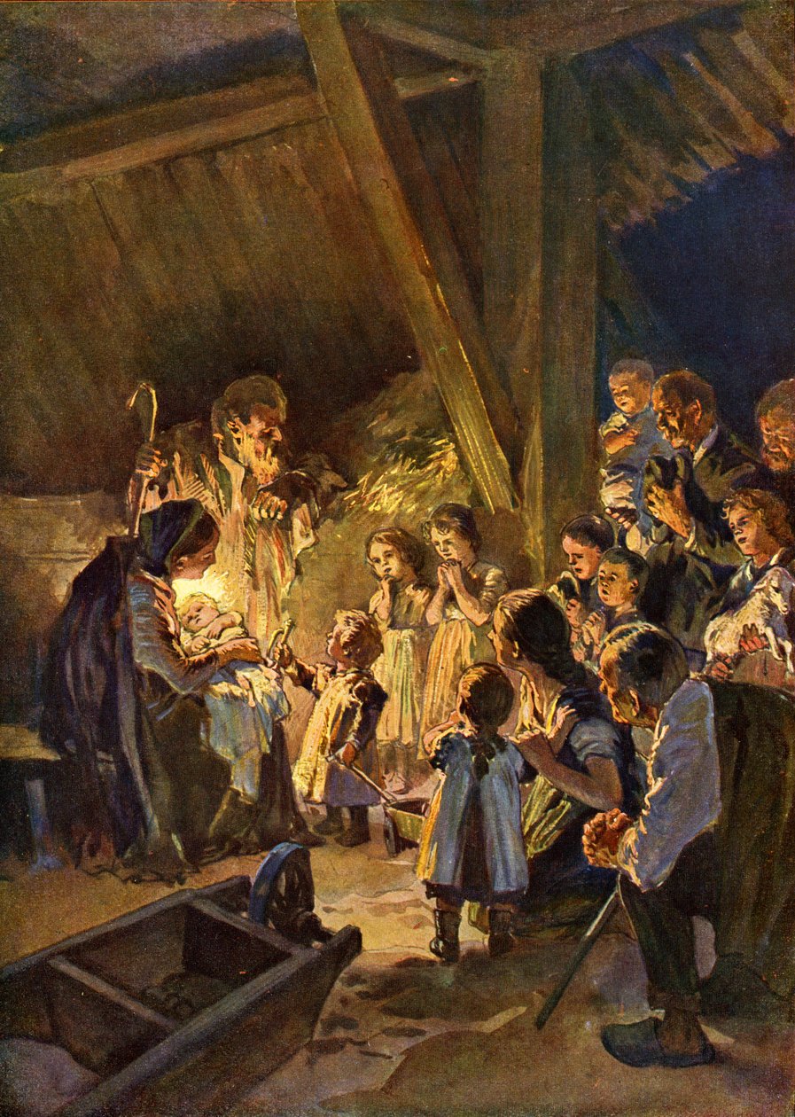 Německá vánoční scéna s dětmi, cca 1908 (tisk) od German School