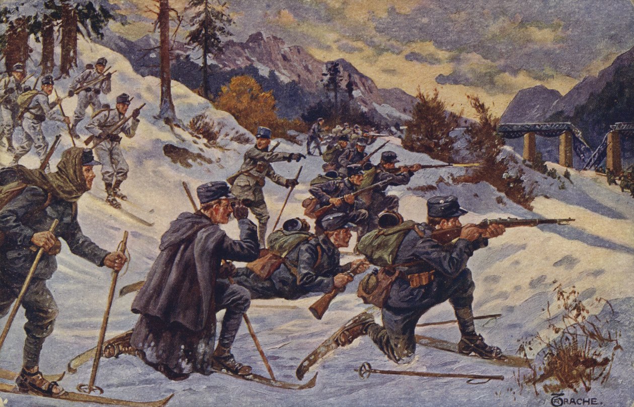 Německé a rakouské lyžařské jednotky v Dukelském průsmyku, Karpaty, 1. světová válka od German School