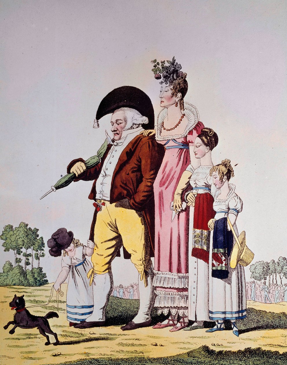 Německá buržoazní procházka v neděli Karikatura představující německou rodinu v nedělních šatech. Rytina 19. století. Berlín. Kunstbibliothek od German School