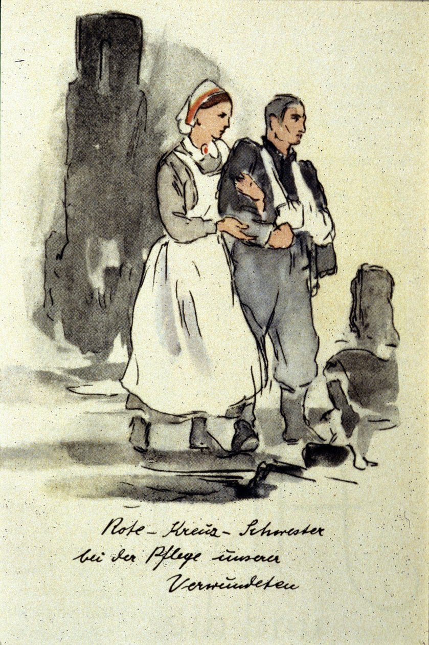 Německá zdravotní sestra podpírá zraněného muže. 1942. od German School