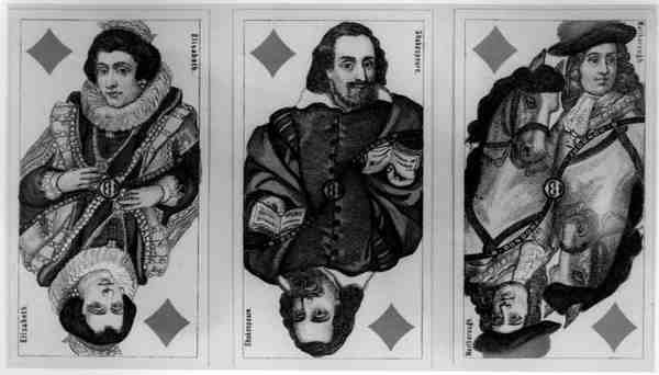 Německé hrací karty zobrazující Elisabeth, Shakespeare a Marlborough od German School