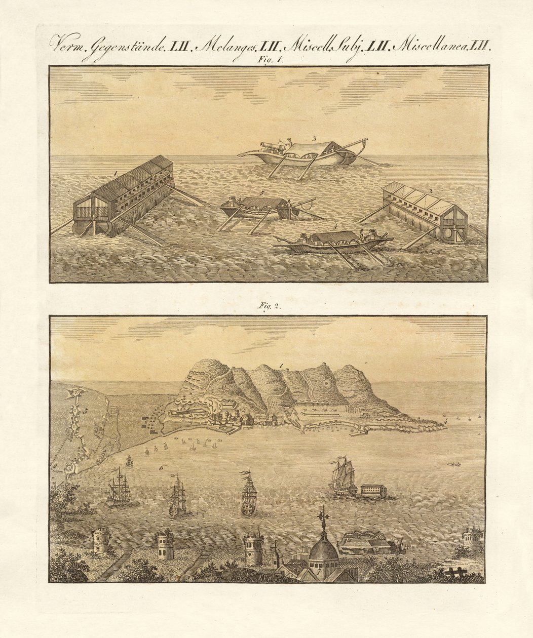 Gibraltar a plavecké baterie (barevné rytí) od German School