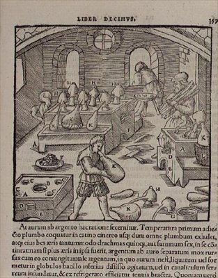 Foukání skla, z Book of Trades od German School