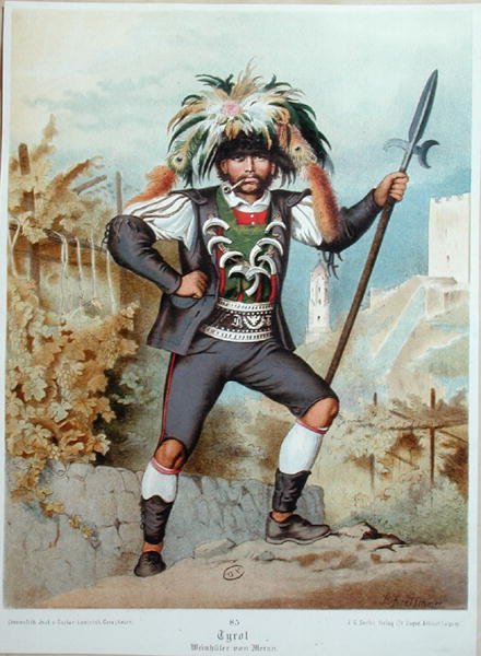 Hlídání vinic v Meranu v Tyrolsku (barva lito) od German School