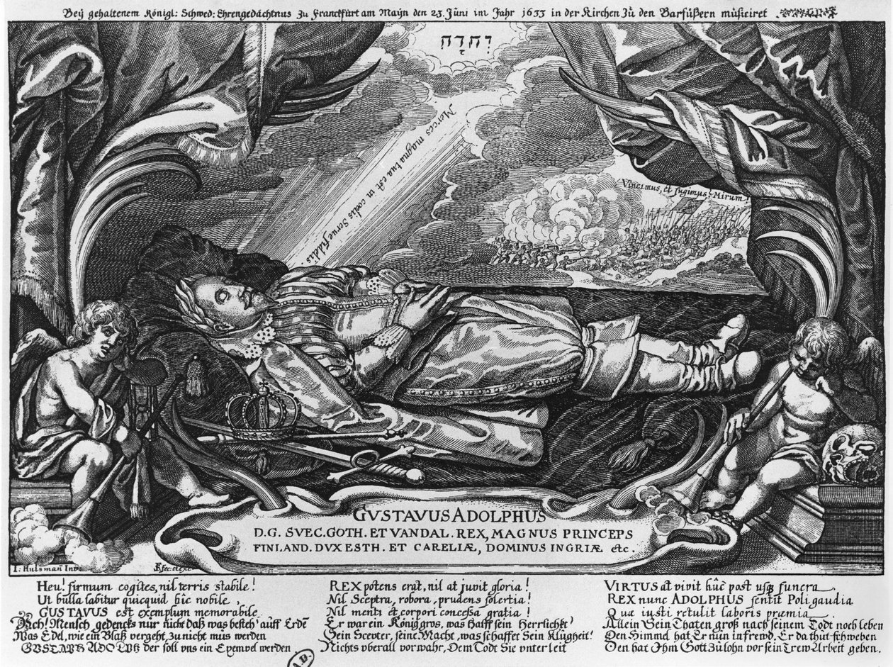 Gustavus Adolphus II (1594-1632) král Švédska, na smrtelné posteli, 1633 od German School
