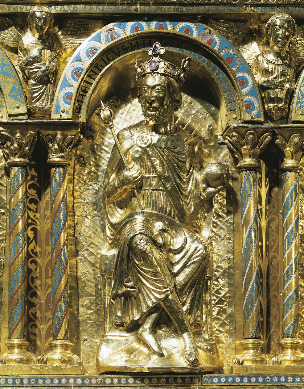 Jindřich IV., císař Svaté říše římské (1050-1106), detail ze svatyně císaře Karla Velikého (742-814) 1215 (zlato & champleve smalt) od German School