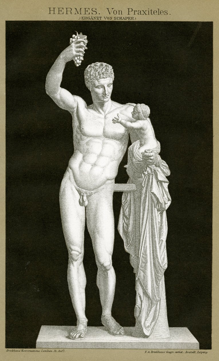 Hermes a nemluvně Dionysos připisovaní Praxitelovi kolem roku 1895 (barevný chromolitograf) od German School