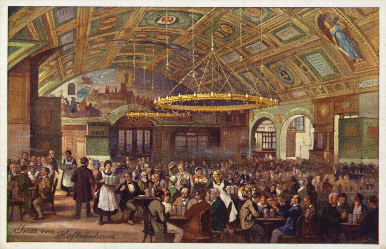 Hofbrauhaus, Mnichov (barevná litografie) od German School
