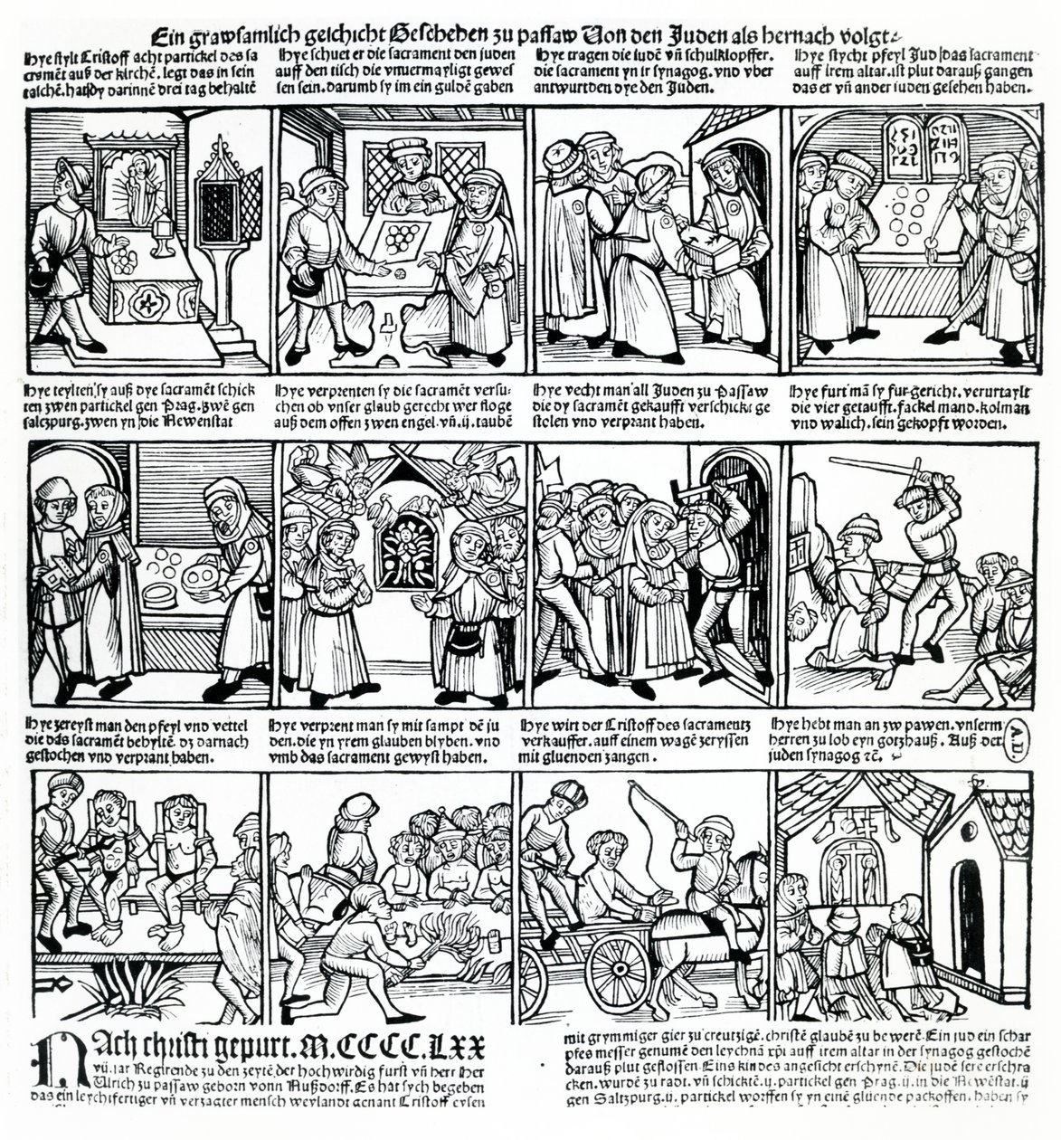 Host znesvěcení pasovskými Židy v roce 1477 od German School