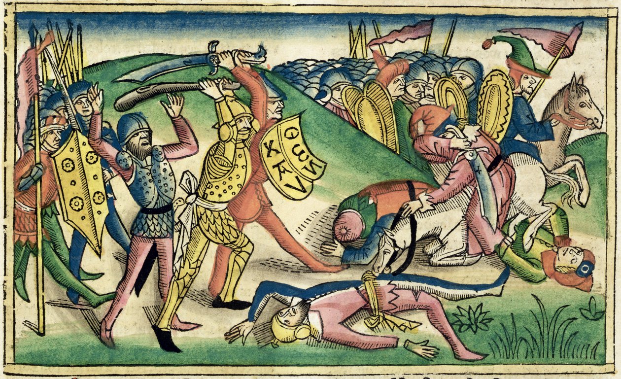 I Kings 15 16 Válka mezi Asou a Baashou, z norimberské bible (Biblia Sacra Germanaica) (barevný dřevoryt) od German School