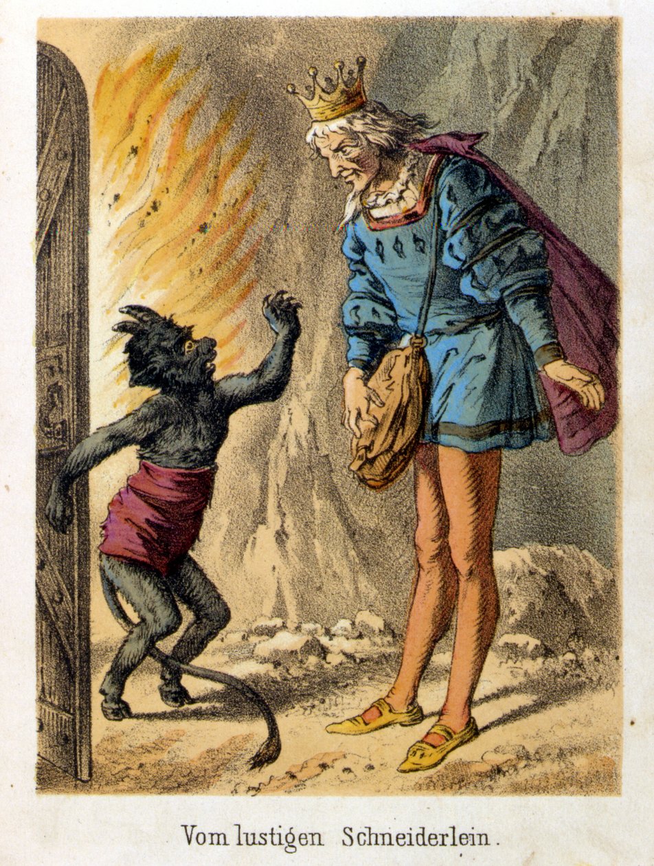 Ilustrace pohádek Franze Hoffmanna „“Tales et Fables – Le radostný krejčí“”. Chromolitografie 19. století. od German School