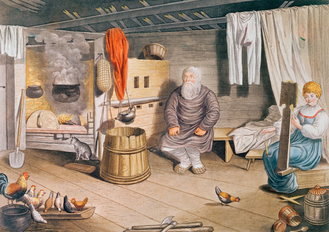 Interiér ruské izby, vydaný v Lipsku, 1820 od German School