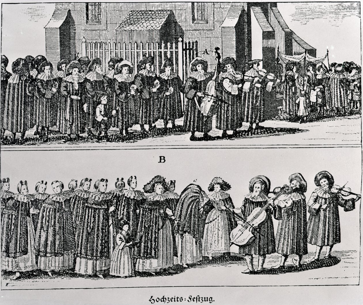 Židovský karnevalový průvod (rytina) (černobílá fotografie) od German School