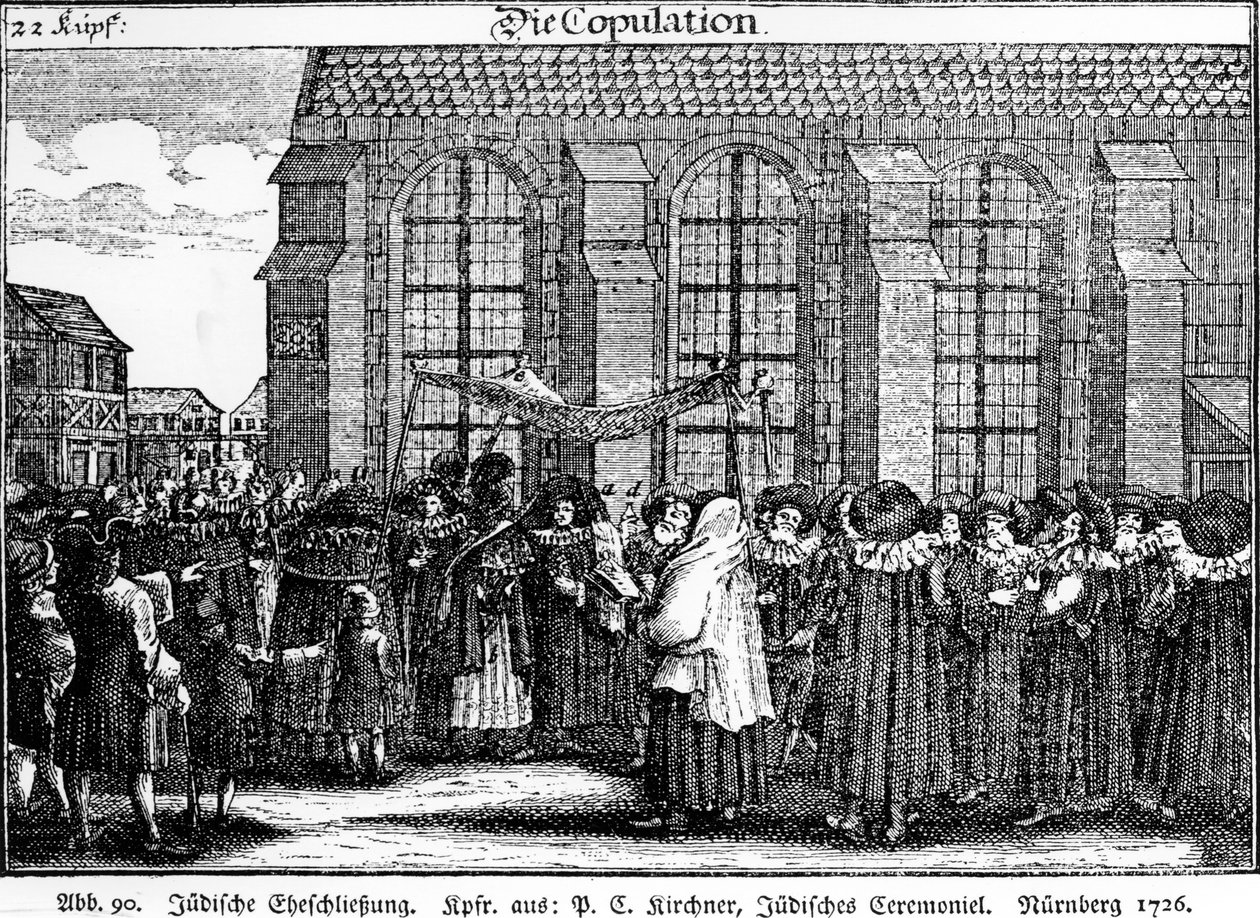 Židovský svatební průvod od Georga Puschnera z Kirchners Jüdisches Ceremoniel, 1726 od German School