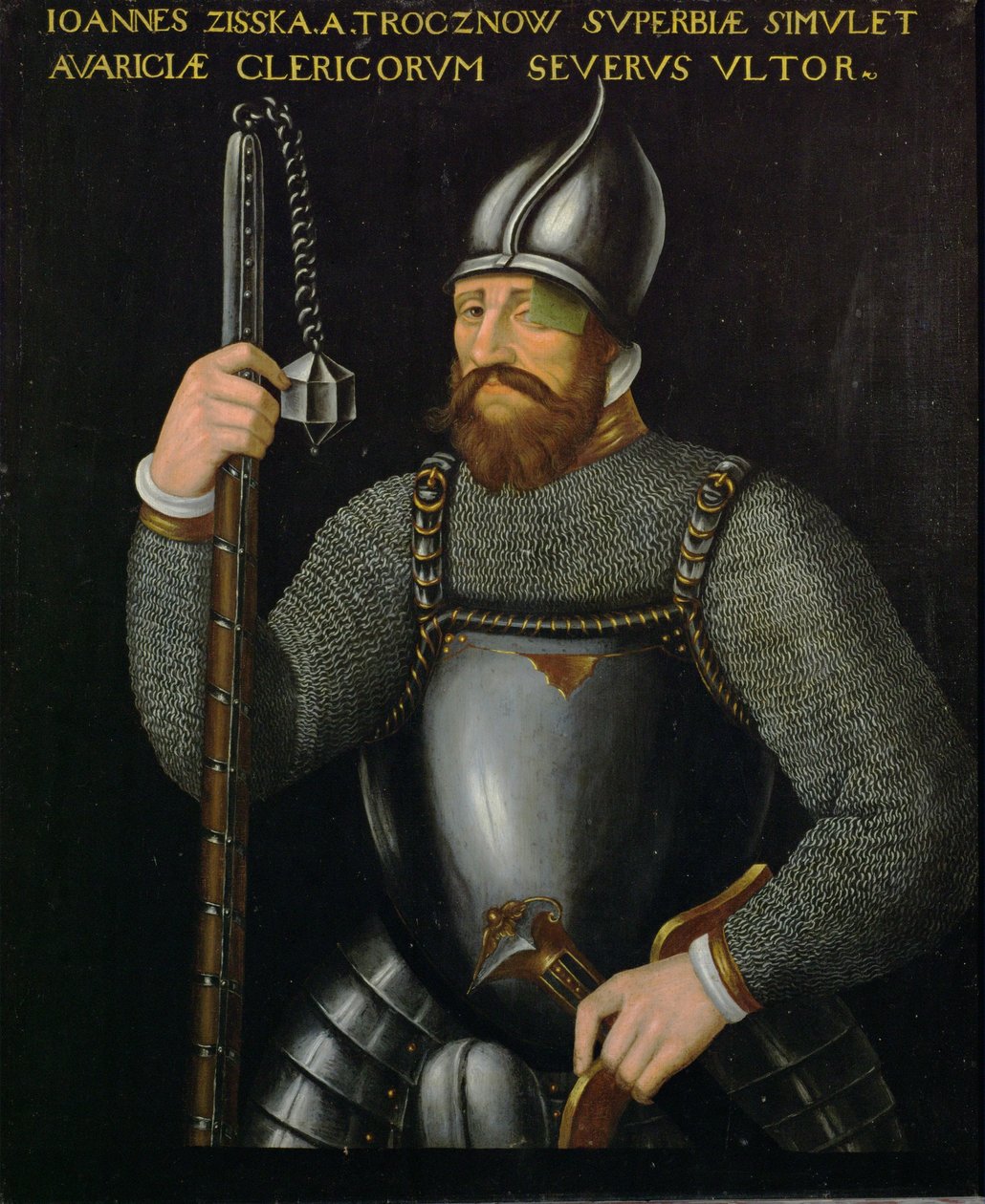 Johann Ziska von Trocnov, vůdce českých husitů a táboritů, který vyhrál dvě bitvy proti císařským vojskům v letech 1420 a 1422 ... od German School