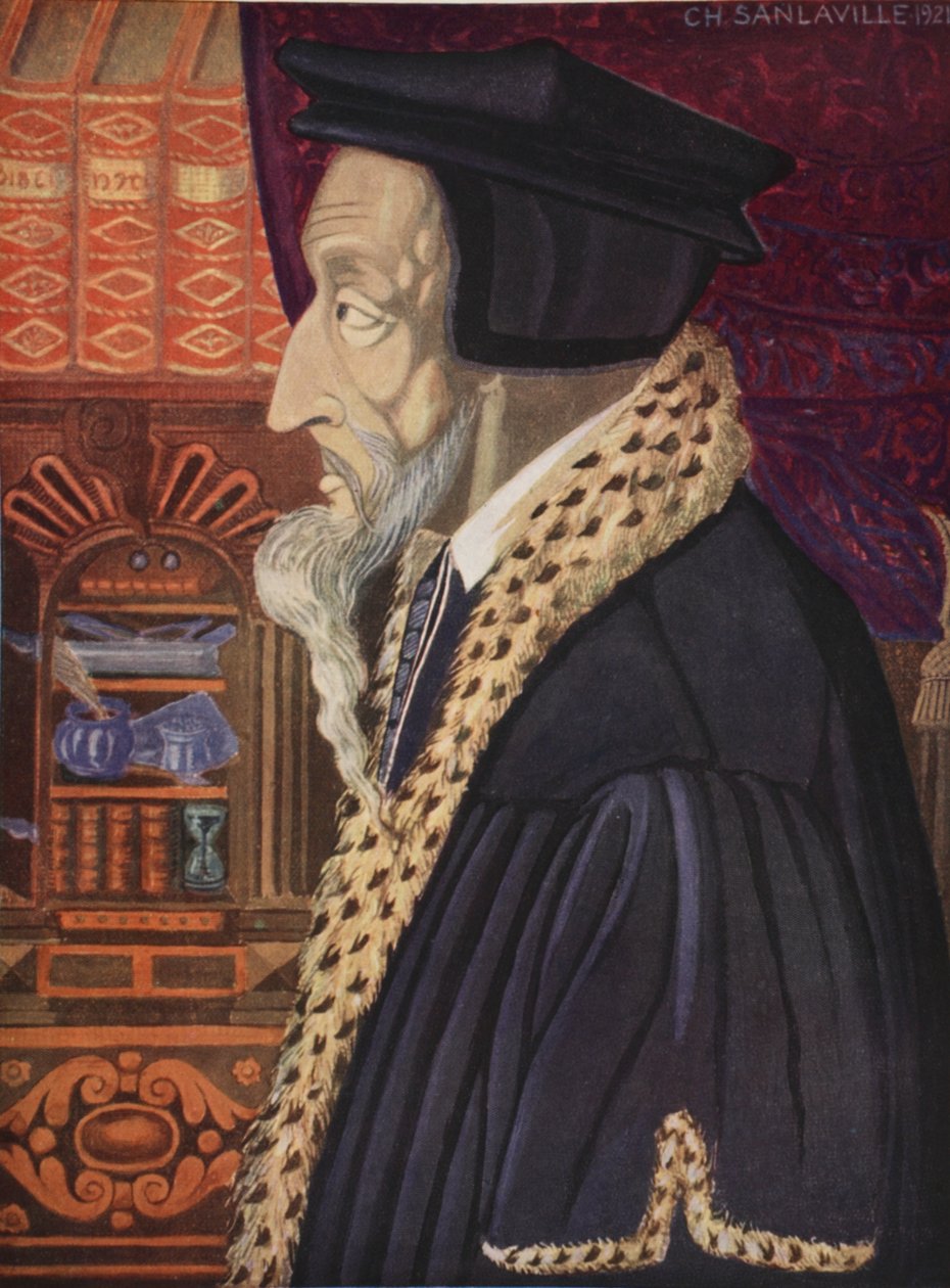 Jan Kalvín, kopie M. Charles Sanlaville (fl.1920-30), ilustrace z Histoire de la Nation Francaise, autor Gabriel Hanotaux (1853-1944), 1924 od German School