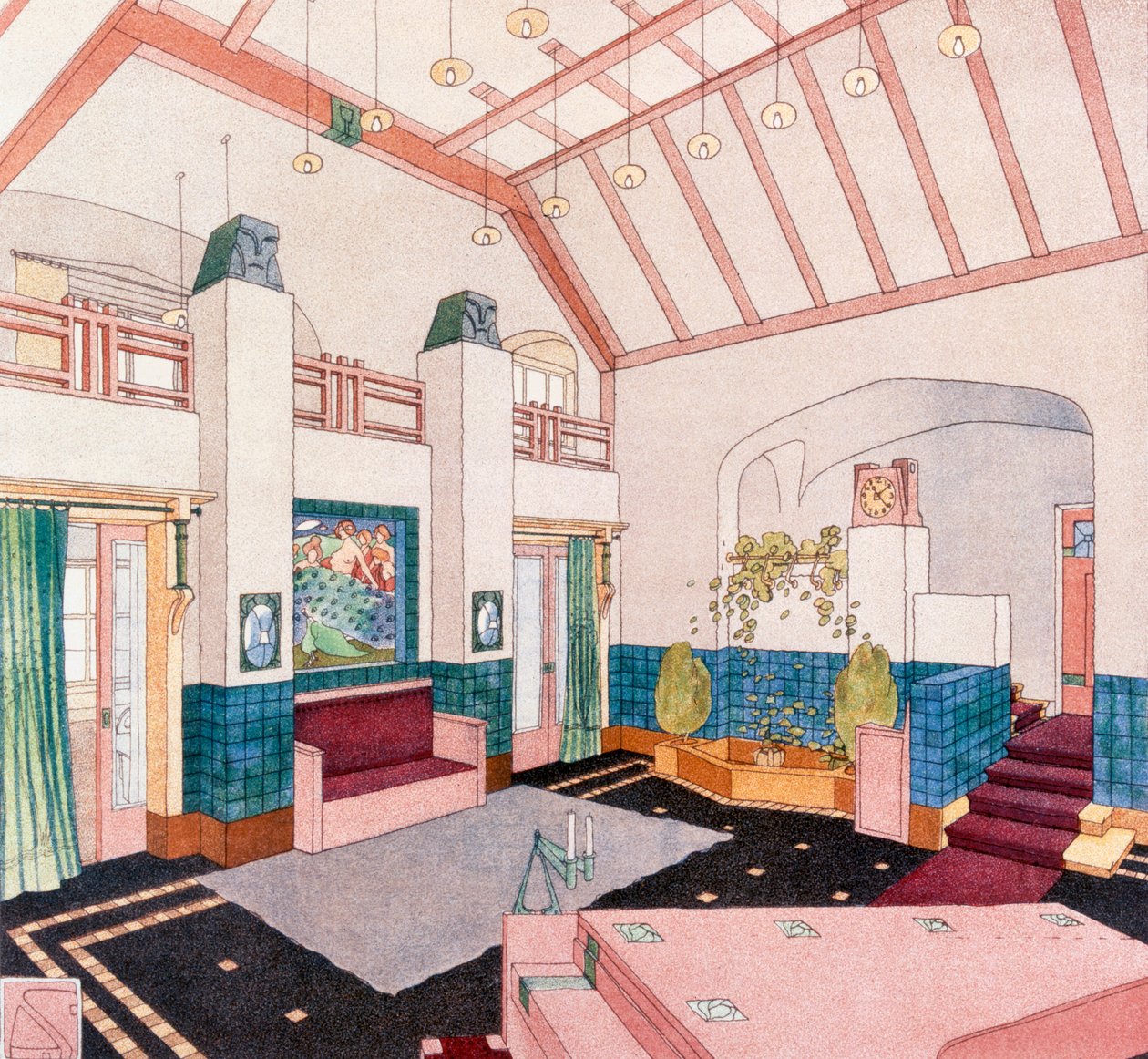Jugendstil nebo raně modernistický styl obývacího pokoje od German School