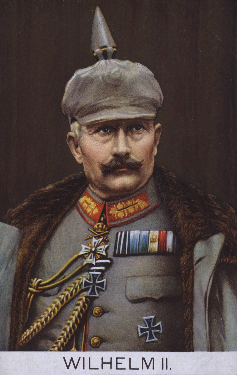 Německý císař Vilém II. ve vojenské uniformě (barevná litografie) od German School
