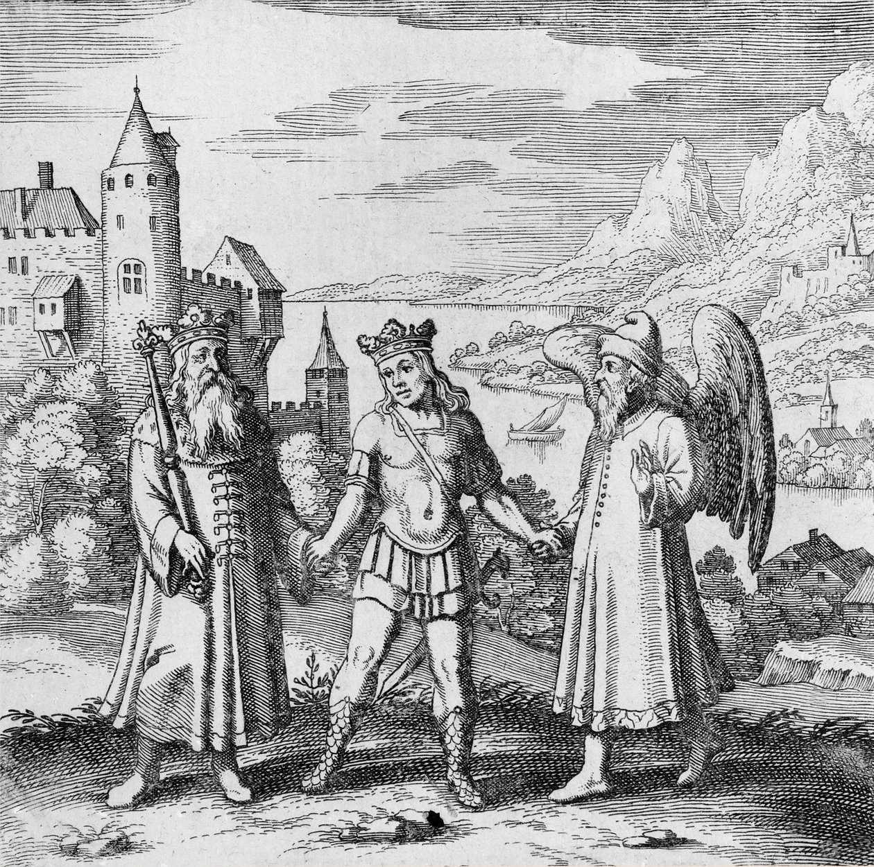 Král a zdravý duch vedou prince z Musaeum Hermeticum od German School