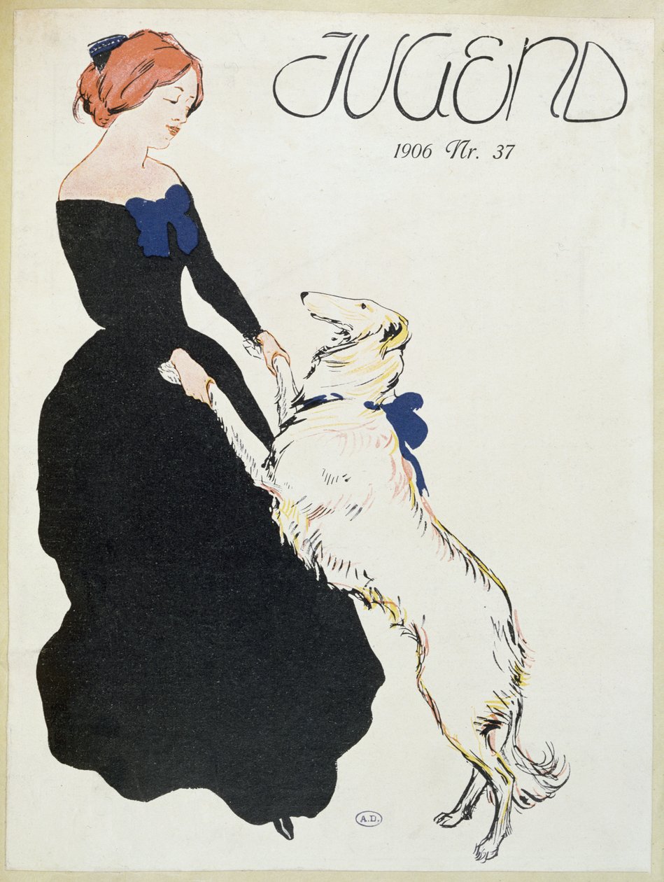 Lady with a Greyhound, ilustrace z Jugend, 1906 od German School