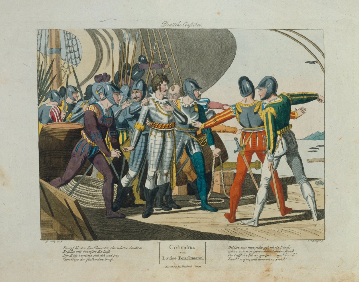 Pozemek, pozemek! Příjezd Kryštofa Kolumba do Ameriky, vydal Friedrich Campe, Norimberk, cca 1820. od German School