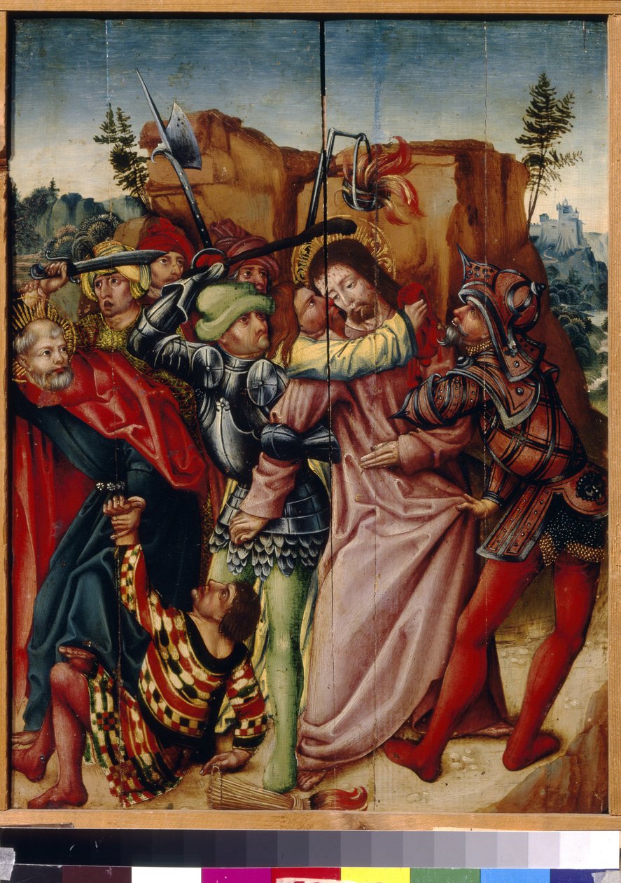 Jidášův polibek. Malba německého mistra, olej na dřevě, počátek 16. století. Státní muzeum výtvarných umění A. Puškina, Moskva. od German School