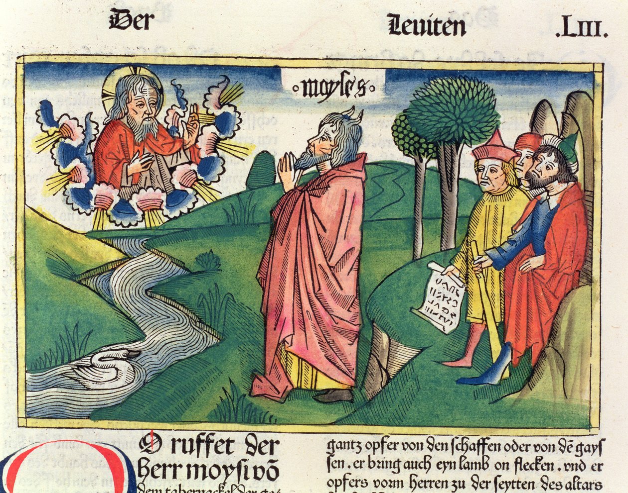 Leviticus 1 1-7 Zákon obětí, z norimberské bible (Biblia Sacra Germanaica) (barevný dřevoryt) od German School