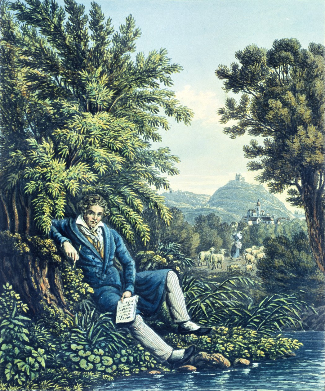 Ludwig van Beethoven u řeky od German School