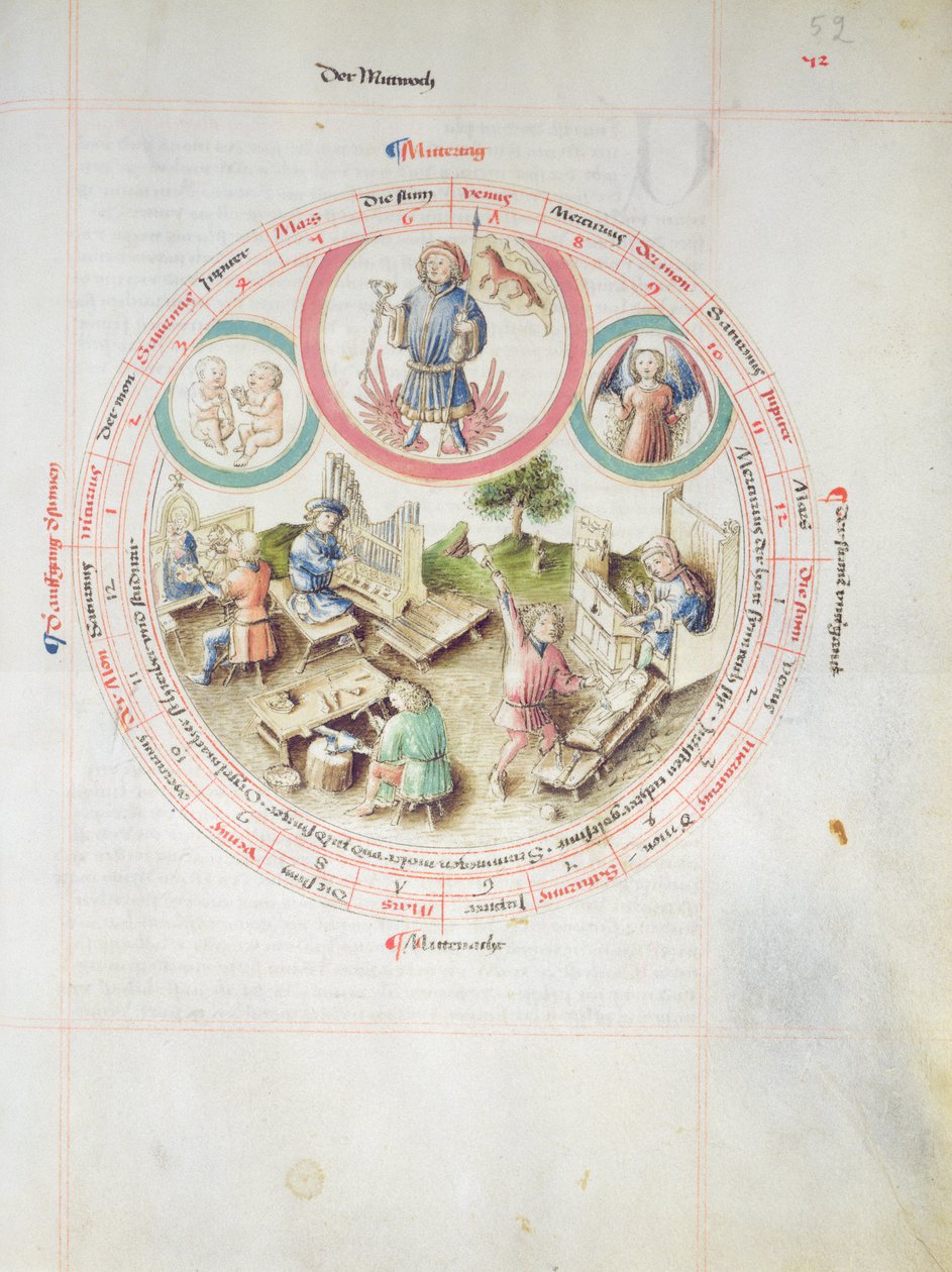 MS 2a Astron 1, fol 5.2 Astrologická tabulka zobrazující středu od German School