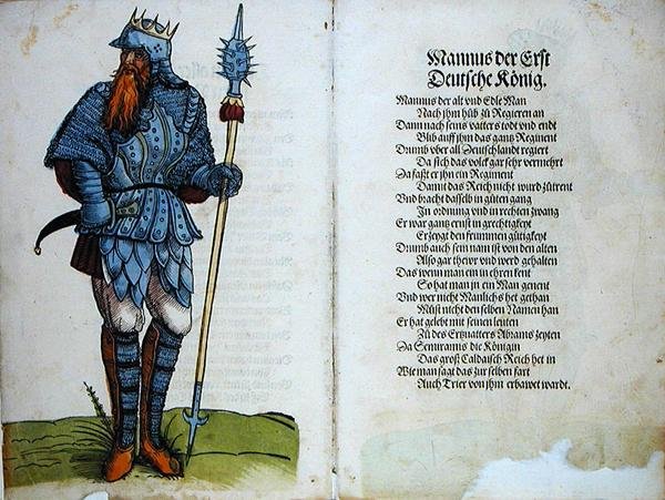 Mannus, první německý král, z knihy "Původ prvních dvanácti starých králů a knížat německého národa". od German School