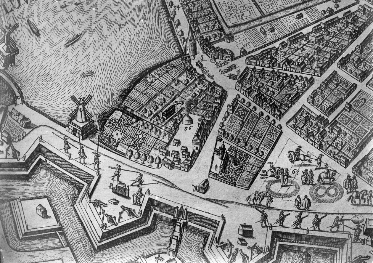 Mapa Hamburku ukazuje jeho první operu, 1690 od German School