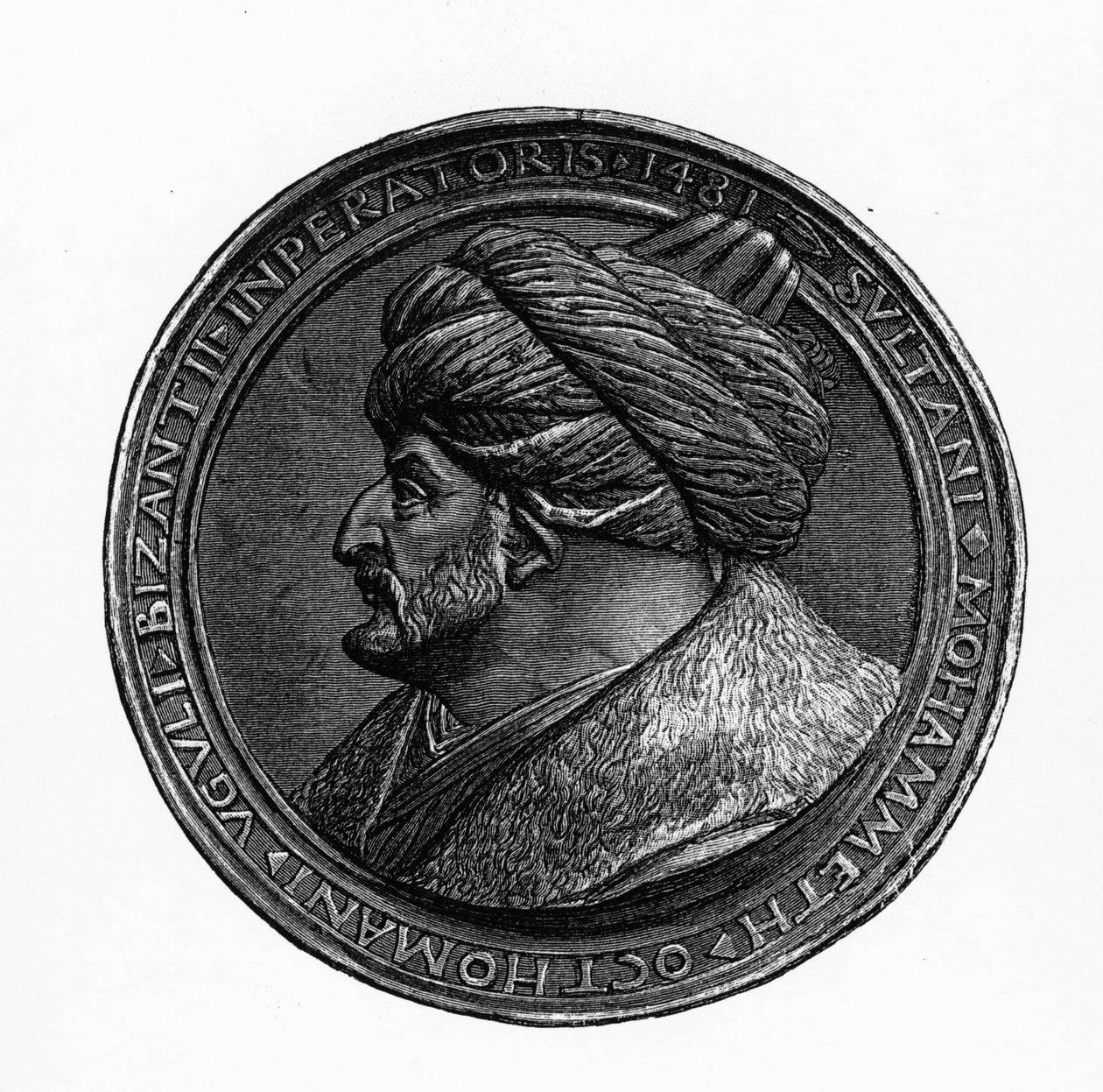Medailon Mehmeda II. z knihy Geschichte der Byzantiner und des Osmanisches Reiches od G. S. Hertzberga, 1883. od German School