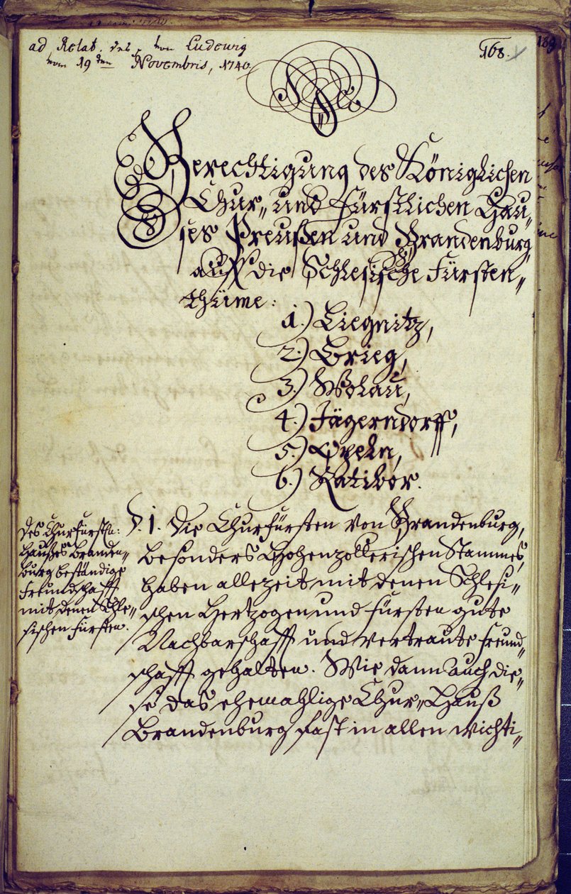 Memorandum sepsané rektorem univerzity v Halle, kterým souhlasí s anexi Slezska, 19. listopadu 1740 od German School