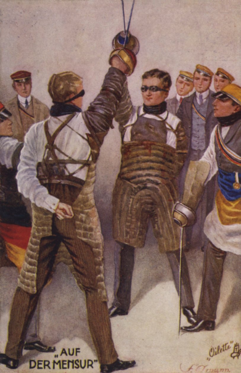 Mensur (barevná litografie) od German School