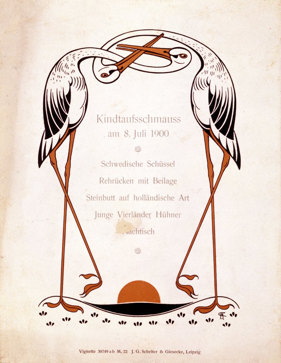 Menu pro křestní jídlo. Německo, 8.7.1900. od German School