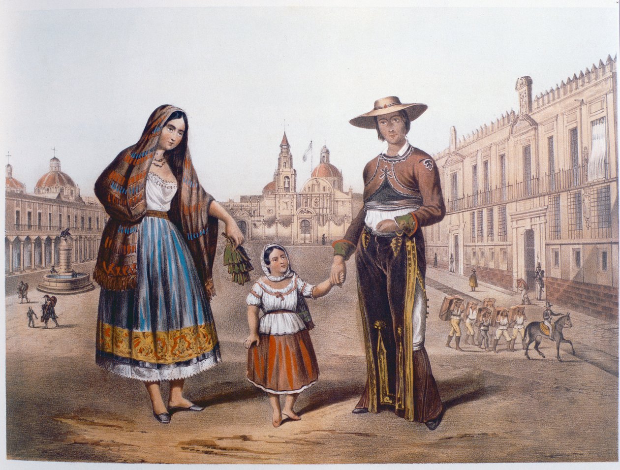 Mexická rodina v Plaza Santo Domingo, Mexico City, c.1840 od German School
