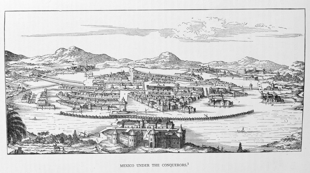 Mexico City Under the Conqueror, z „Narrative and Critical History of America“, editoval Justin Winsor, Londýn, 1886 od German School
