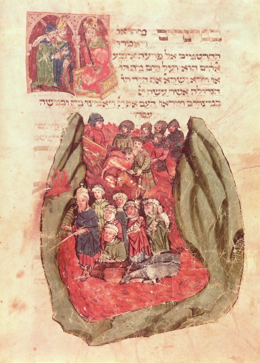 Mojžíš vede děti Izraele přes Rudé moře z židovské modlitební knihy, Hamburk, 1427 (rukopis) od German School