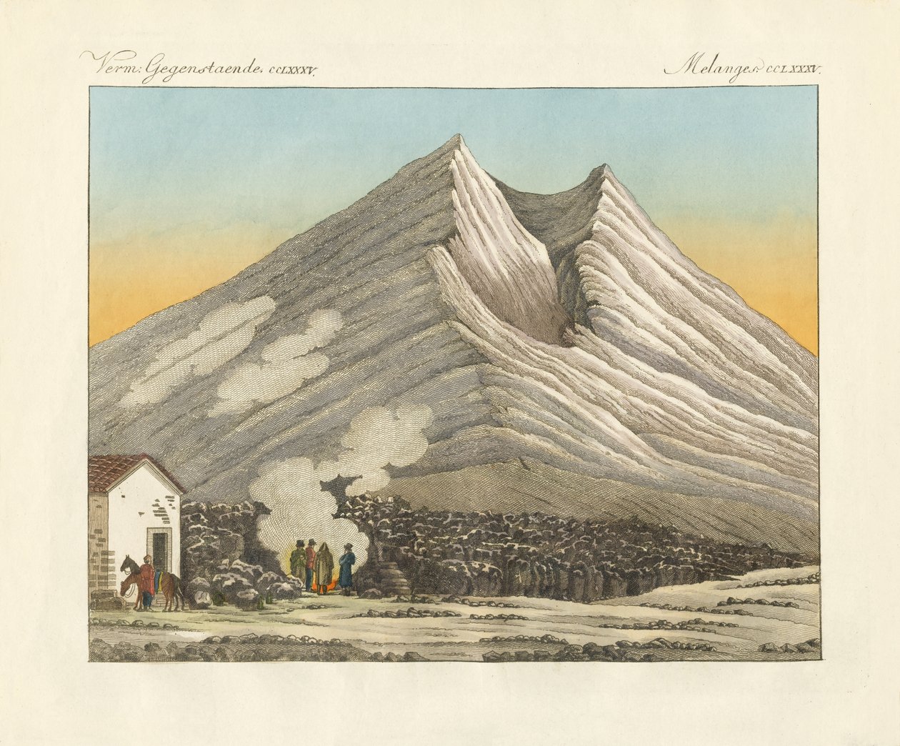 Etna Sicílie (barevná rytina) od German School